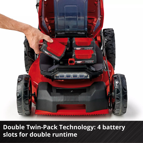 EINHELL Professional Akku-Rasenmäher GP-CM 36/47 S Li BL, 36Volt (2x18Volt) rot/schwarz, 4x Li-Ionen Akku 4,0Ah, mit Hinterradantrieb Vario Speed