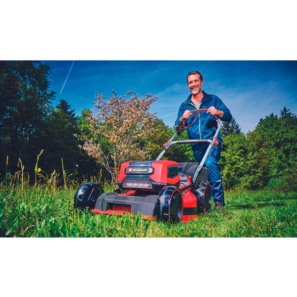 EINHELL Professional Akku-Rasenmäher GP-CM 36/47 S Li BL, 36Volt (2x18Volt) rot/schwarz, 4x Li-Ionen Akku 4,0Ah, mit Hinterradantrieb Vario Speed