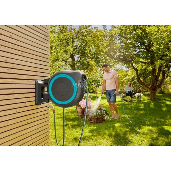 GARDENA WandSchlauchbox RollUp XL, 35 Meter, Schlauchtrommel grau/türkis