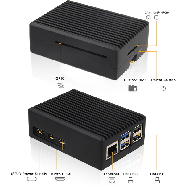 Inter-Tech ODS-739 Raspberry Alu Case, Gehäuse schwarz, für Raspberry Pi5
